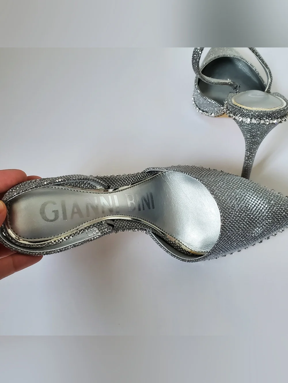Gianni Bini Women's Kahleaa rhinestone trim stiletto heels in silver Size 6.5 - Picture 6 of 8